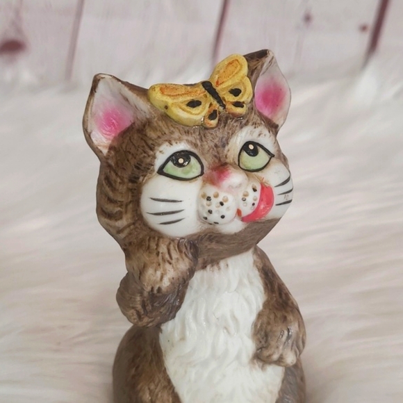 Vintage 70s 4.25" Tall Jasco Critters Cat Kitten Porcelain Bell with Butterfly - Picture 4 of 15